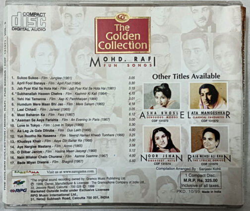 The Goldne Collection Mohd Rafi Fun Songs Hindi Film Songs Audio CD
