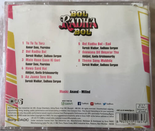 Bol Radha Bol Audio CD By Anand-Milind