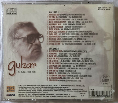 Gulzar The greatest Hits Vol 1 & 2 Audio cd