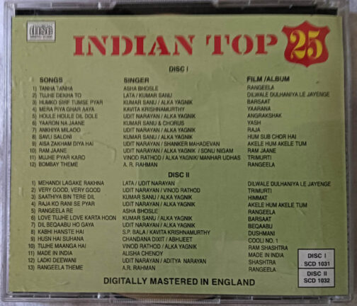 Indian top 25 Hindi Songs Hindi Film Audio Cd