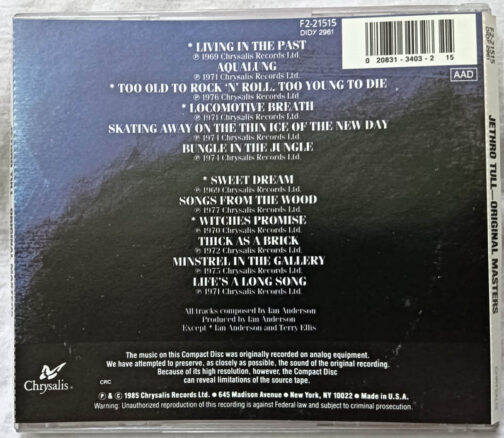 Jethro Tull Orginal Masters Album Audio Cd