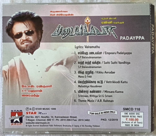 Padayappa Audio CD