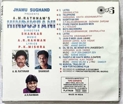 Hindustani Hindi Audio Cd By A.R. Rahman