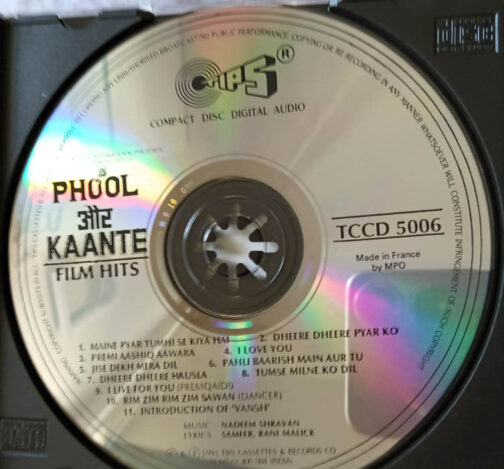 Phool aur Kaante Hindi Film Songs Audio cd By Nadeem - Shravan