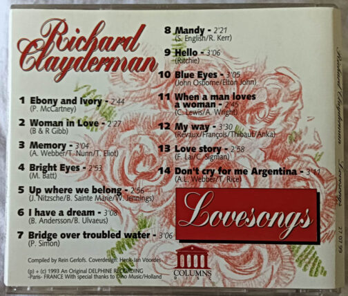Richard Clayderman Love Songs Album Audio Cd