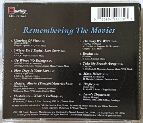 Richard Clayderman Remembering The Movies Audio Cd