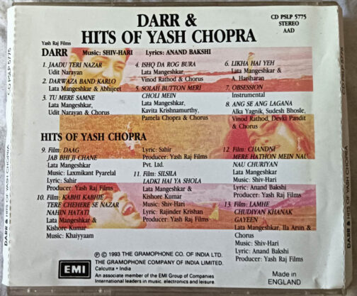 Darr & Hits of yash Chopra Audio cd