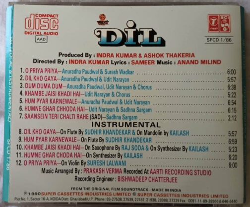 Dil Hindi Audio CD By Anand Milind