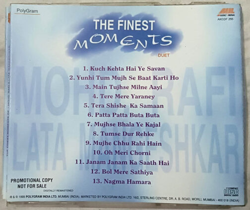 The Finest moments duet Mohd Rafi Lata Mangeshkar Audio Cd