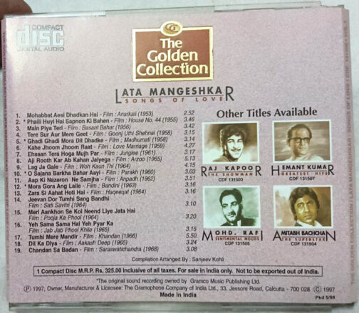 The Golden Collection Lata Mangeshkar Songs of Love Audio cd