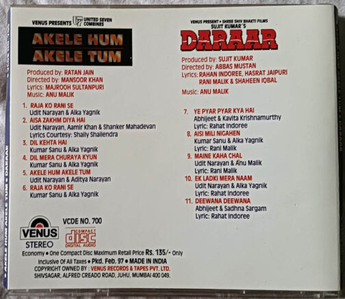 Akele Hum Akele Tum - Daraar Audio cd By Anu Malik
