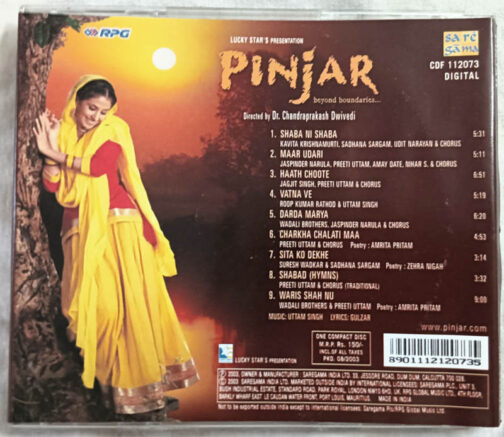 Pinjar Hindi Audio cd By Uttam Singh