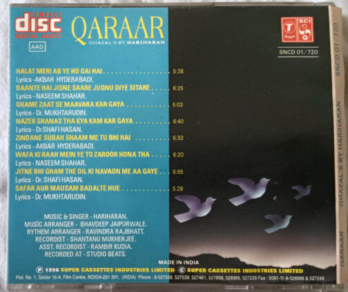 Qaraar Hindi Ghazals Audio CD By Hariharan