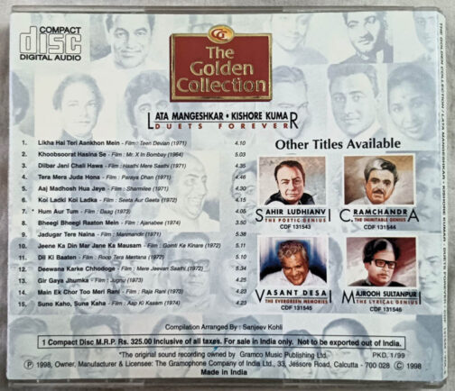 The Golden Collection Lata Mangeshkar Kishore Kumar Duets Forever Hindi Audio cd