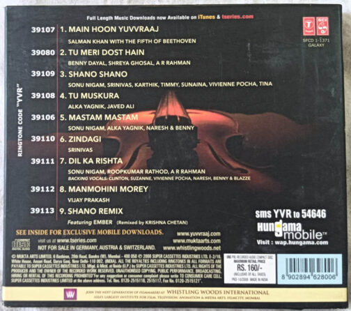Yuvaraaj Hindi Audio cd By A.R Rahman