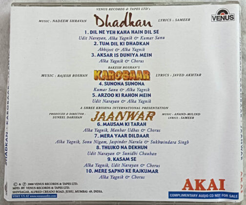 Dhadkan - Karobaar - Jaanwar Hindi Audio cd