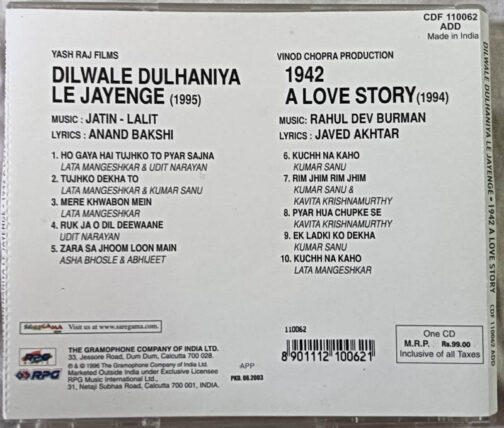 Dilwale Dulhaniya Le Jayenge – 1942 A Love Story Hindi Audio Cd