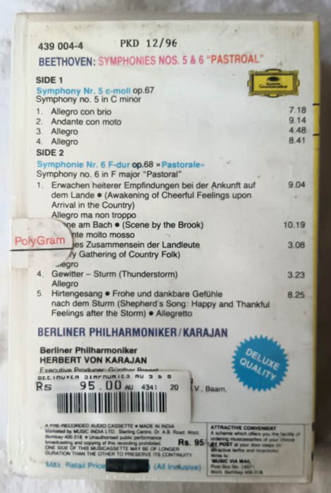 Ludwigvan Beethoven Symphonien Nos 5&6 Pastorale Berliner Phiharmoniker Herbert Von Karajan Audio Cassette