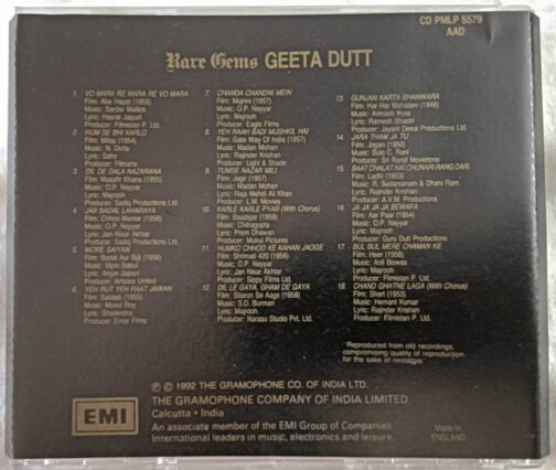 Rare Gems Geeta Dutt Hindi Audio cd