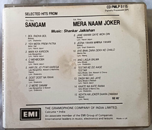 Sangam - Mera Naam Joker Hindi Audio cd By Shankar Jaikishan