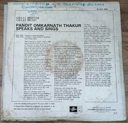 Great Master Great Music Pt Omkarnath Thakur Speak and sings Long Play Record