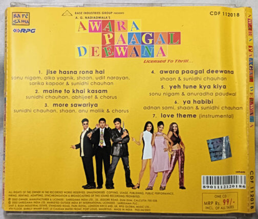 Awara Paagal Deewana Hindi Audio CD By Anu Malik