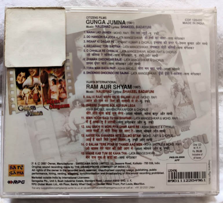 Gunga Jumna - Ram Shyam Hindi Audio cd By Naushad