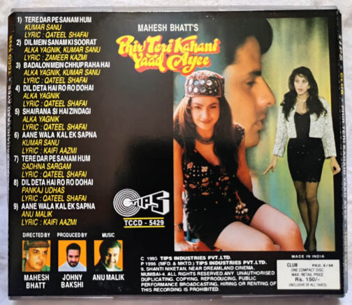 Phir Teri Kahani Yaad Ayee Hindi Audio cd By Anu Malik