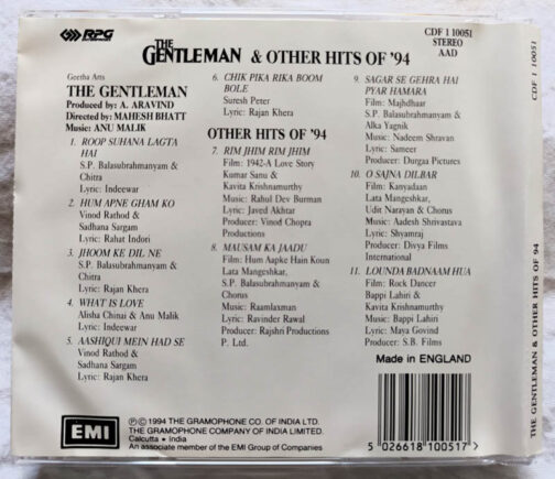 The Gentleman & Other Hits of 94 HindI Audio CD By Anu Malik