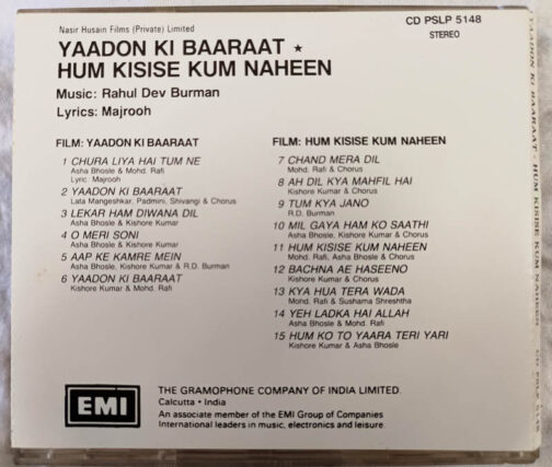 Yaadon Ki Baaraat-Hum Kisise Kum Naheen Hindi Film Audio cd By Rahul Dev Burman