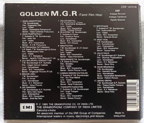 Golden M.G.R Tamil Film Hits Audio cd