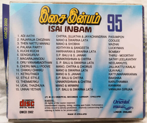 Isai Inbam 95 Tamil Film Songs Audio cd