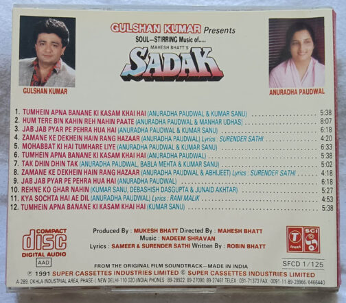 Sadak Hindi Audio cd By Nadeem Shravan