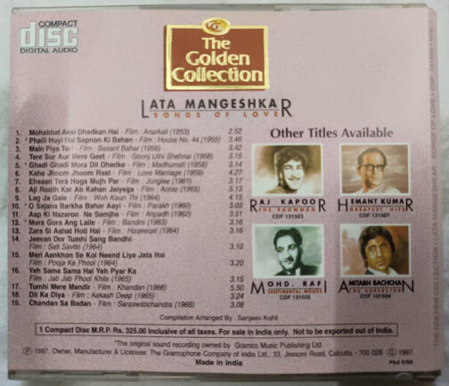 The Golden Collection Lata Mangeshkar Songs of Love Audio cd