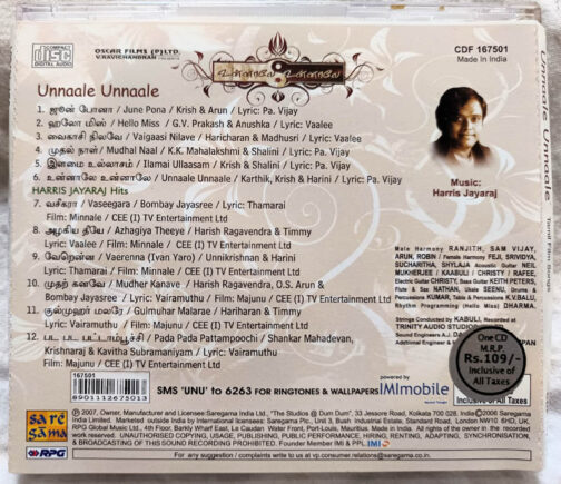 Unnale Unnaale - Harris Jayaraj Hits Tamil Audio Cd