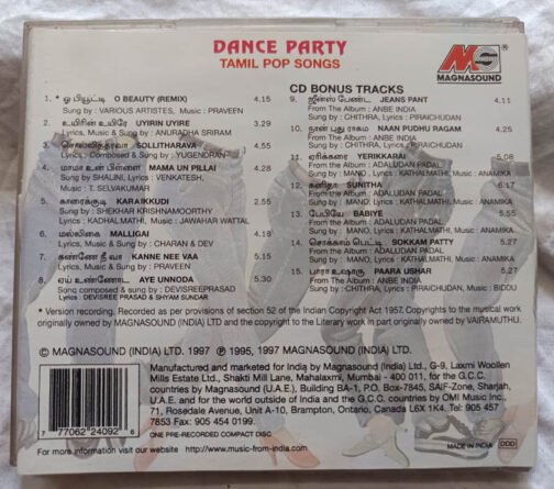 Dance Party Tamil Pop Songs Audio Cd