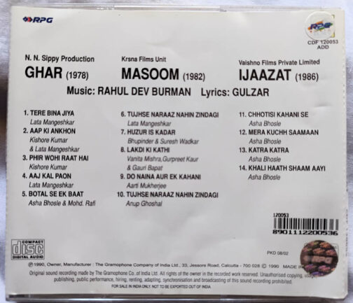 Ghar-Masoom-Ijaazat Hindi Audio Cd By Rahul Dev Burman