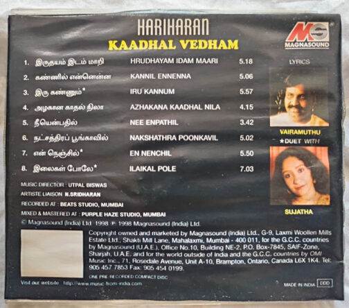 Hariharan Kaadhal Vedham Tamil Audio Cd Duets By Vairamuthu