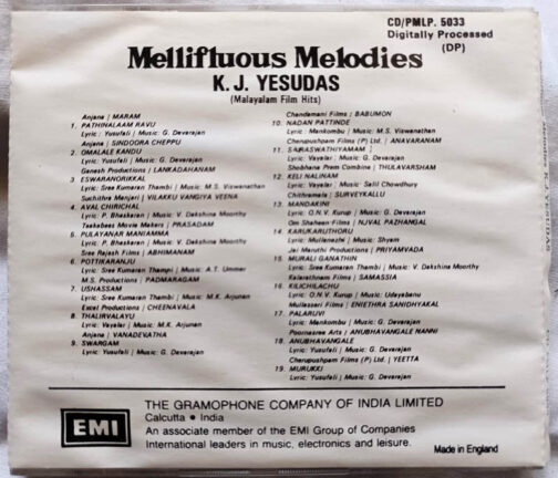 Mellifluous Melodies K. J. Yesudas Malayalam Hits Audio Cd