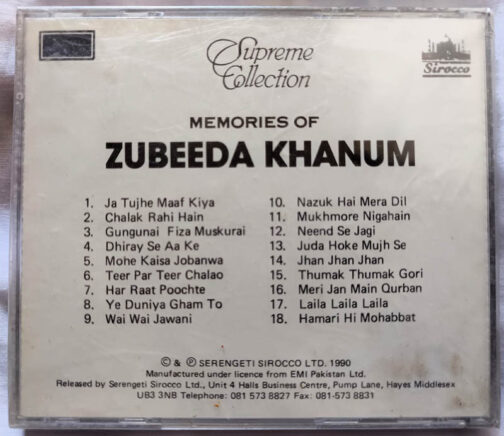 Memories Of Zubeeda Khanum Hindi Audio Cd