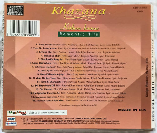 Khazana Romantic Hits Kishore Kumar Hindi Audio cd.