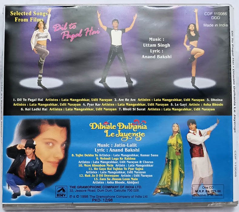 Dil To Pagal Hai - Dilwale Dulhania Le Jayenge Audio Cd
