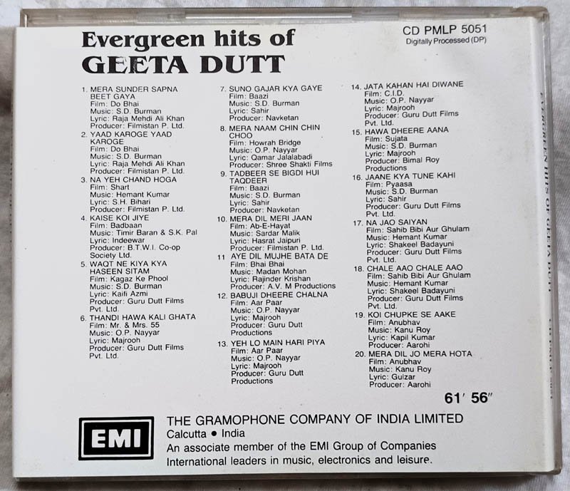 Evergreen Hits of Geeta Dutt Hindi Audio Cd Tamil Audio CD