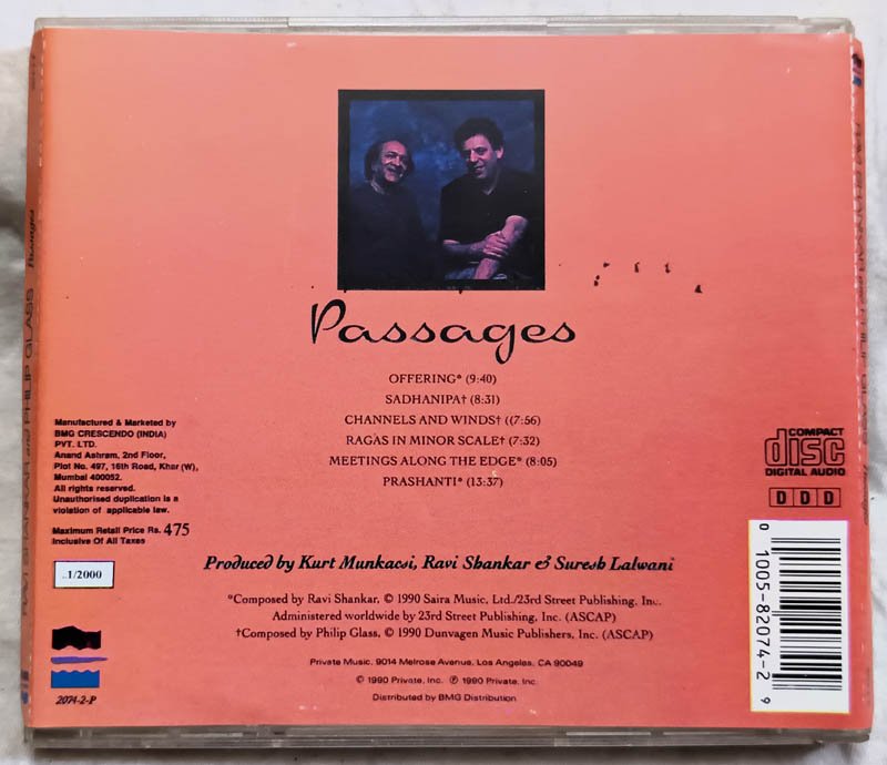 Ravi Shankar and Philip Glass Passages Audio Cd