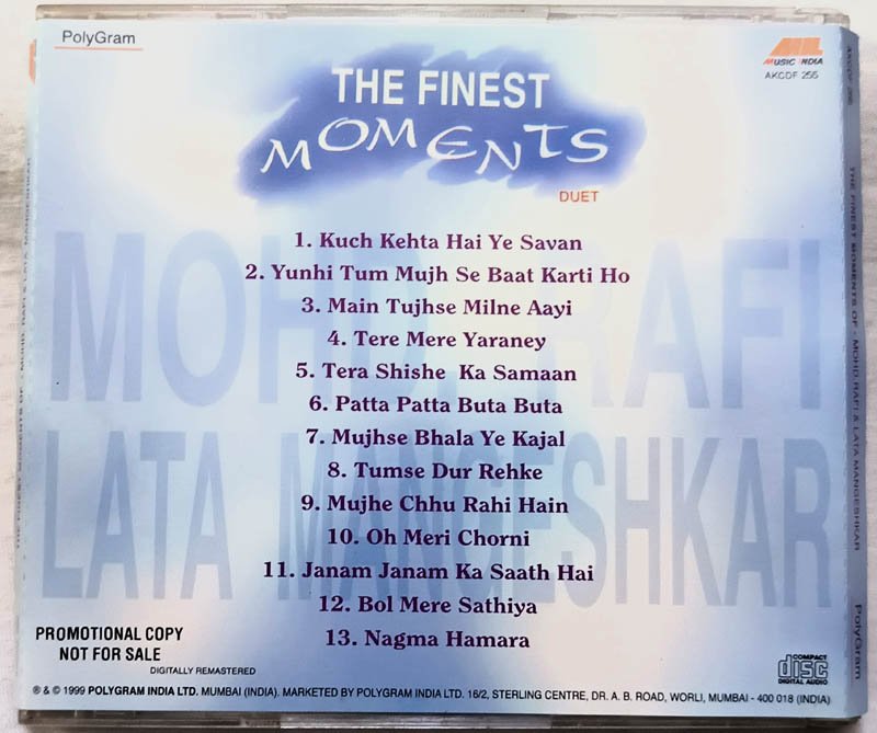 The Finest moments duet Mohd Rafi Lata Mangeshkar Hindi Audio Cd