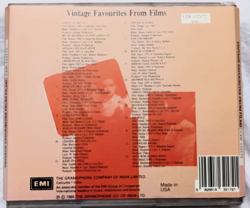 Vintage Favourites From Films Hindi Audio cd