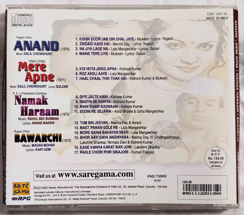 Anand-Mere Apne-Namak Haraam-Bawarchi Hindi Audio Cd