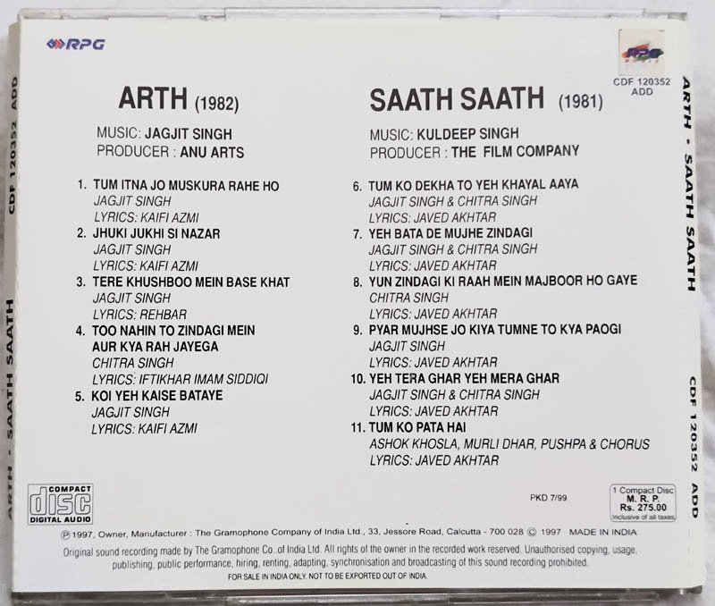 Arth-Saath Saath Hindi Audio Cd