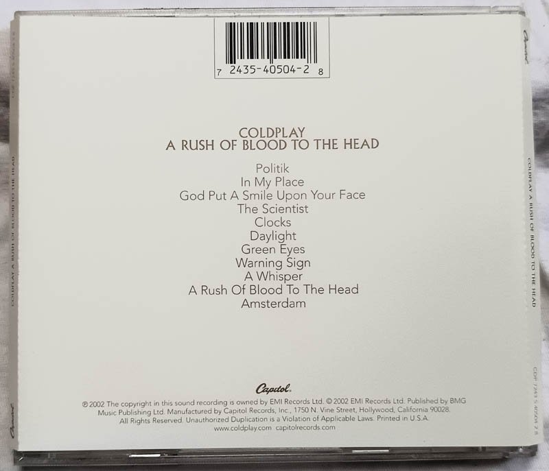 Coldplay Rush Of Blood To The Head Audio Cd