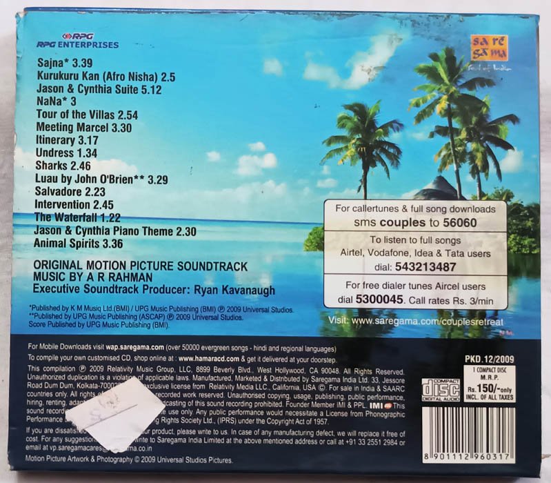 Couples Retreat A.R.Rahman Latest International Sounndtrack Audio Cd.